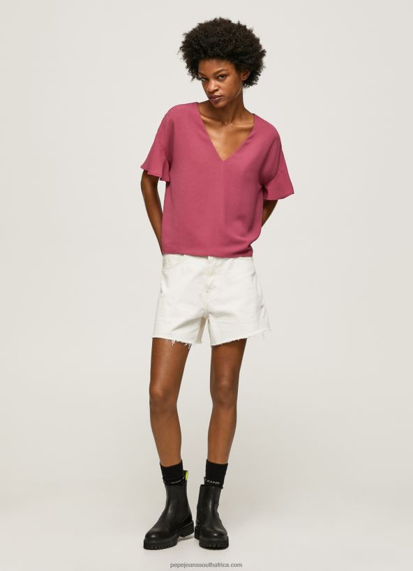 Dark Blush Crepe Top With Frills On Sleeves Pepe Jeans L20F2F375 Women - Image 1
