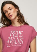 Dark Blush Floral Logo Cotton T-Shirt Pepe Jeans L20F2F431 Women - Image 2