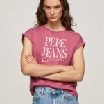 Dark Blush Floral Logo Cotton T-Shirt Pepe Jeans L20F2F431 Women