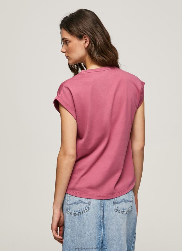 Dark Blush Floral Logo Cotton T-Shirt Pepe Jeans L20F2F431 Women - Image 3