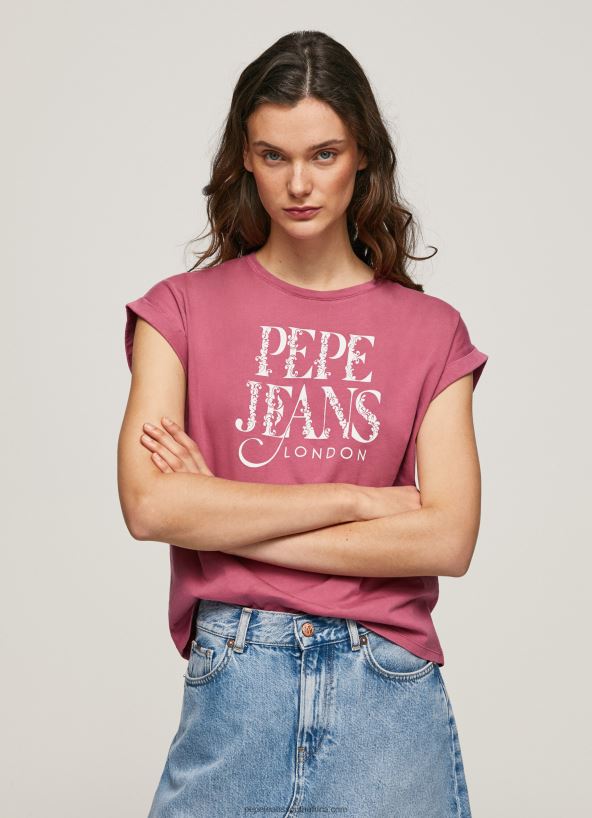 Dark Blush Floral Logo Cotton T-Shirt Pepe Jeans L20F2F431 Women - Image 1