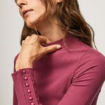 Dark Blush Ribbed Long Sleeve T-Shirt Pepe Jeans L20F2F393 Women