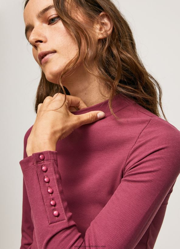 dark_blush_ribbed_long_sleeve_t_shirt_pepe_jeans_l20f2f393_women.jpg Dark Blush Ribbed Long Sleeve T-Shirt Pepe Jeans L20F2F393 Women - Image 1
