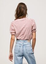 Dark Blush Ruffled-Sleeves Striped T-Shirt Pepe Jeans L20F2F392 Women - Image 4