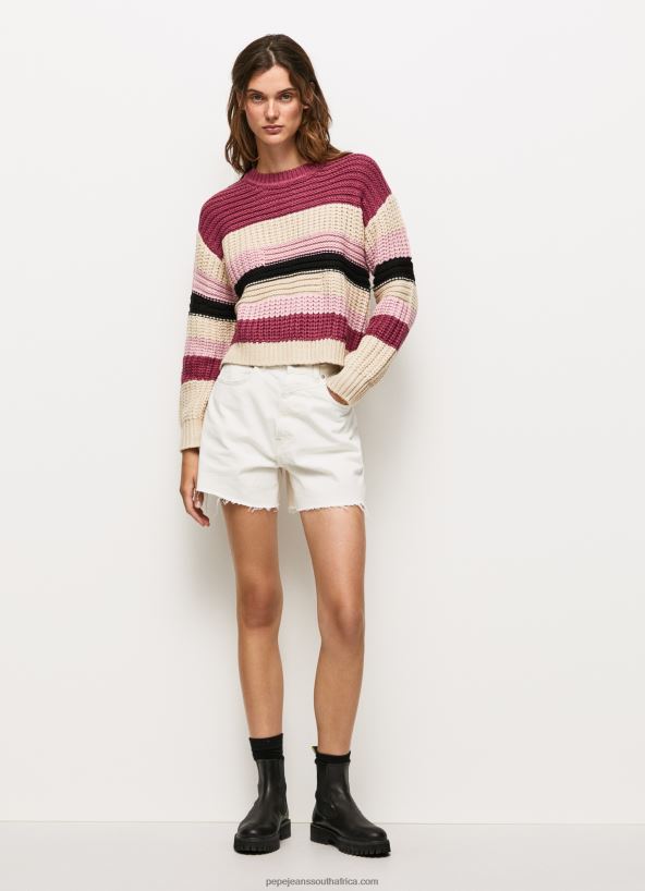 dark_blush_striped_round_neck_jersey_pepe_jeans_l20f2f262_women.jpg Dark Blush Striped Round Neck Jersey Pepe Jeans L20F2F262 Women - Image 1