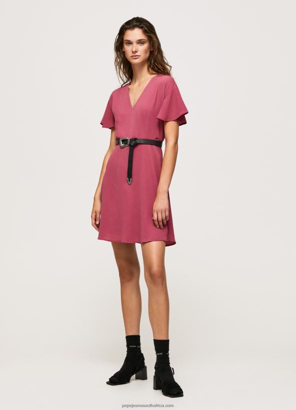 dark_blush_v_neck_short_dress_pepe_jeans_l20f2f196_women.jpg Dark Blush V Neck Short Dress Pepe Jeans L20F2F196 Women - Image 1
