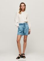 Denim Striped Print Denim Shorts Pepe Jeans L20F2F478 Women