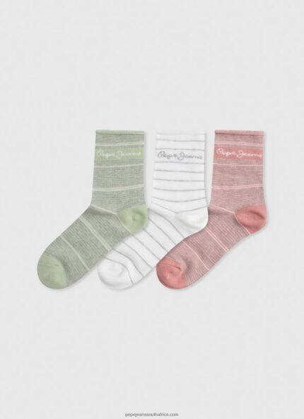 Ecru 3Pack Striped Socks Pepe Jeans L20F2F565 Women