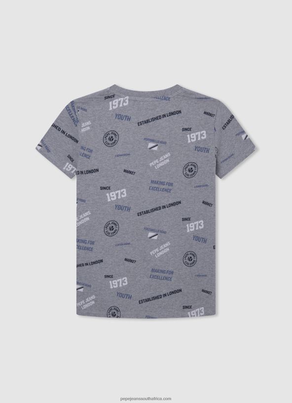 Grey Marl All-Over Print Cotton T-Shirt Pepe Jeans L20F2F1646 Boy - Image 2