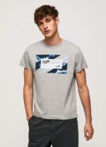 Grey Marl Flag Print Cotton T-Shirt Pepe Jeans L20F2F957 Men