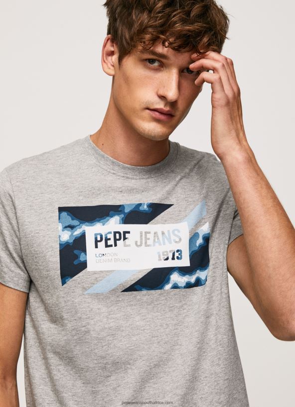 Grey Marl Flag Print Cotton T-Shirt Pepe Jeans L20F2F957 Men - Image 3