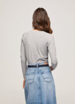 Grey Marl Long-Sleeved Cotton T-Shirt Pepe Jeans L20F2F473 Women - Image 4