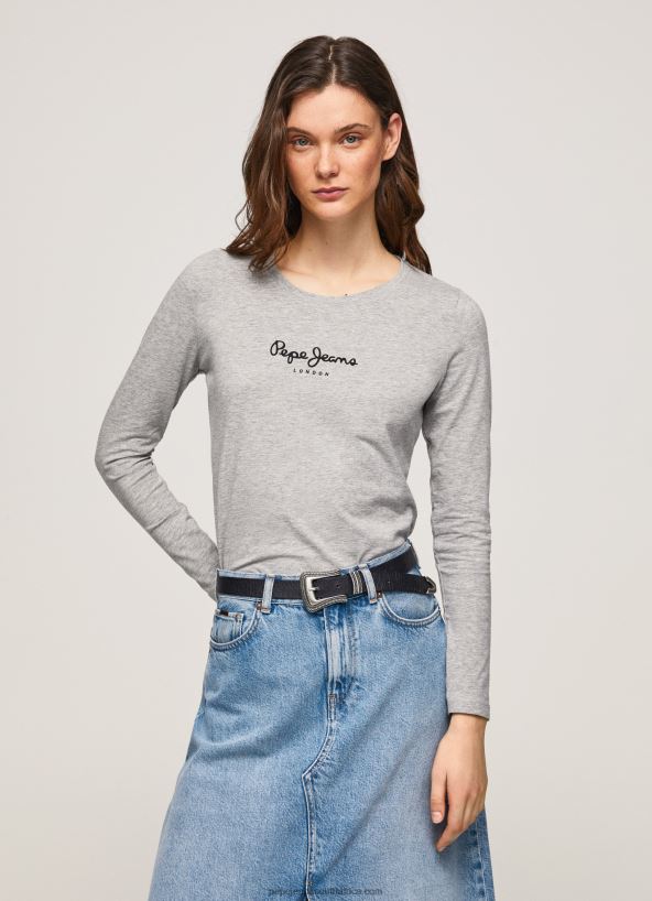 grey_marl_long_sleeved_cotton_t_shirt_pepe_jeans_l20f2f473_women.jpg Grey Marl Long-Sleeved Cotton T-Shirt Pepe Jeans L20F2F473 Women - Image 1