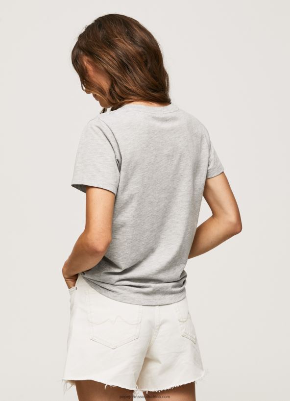 Grey Marl Printed Logo Cotton T-Shirt Pepe Jeans L20F2F412 Women - Image 4