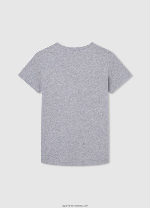 Grey Marl Vertical Logo Cotton T-Shirt Pepe Jeans L20F2F1650 Boy - Image 2