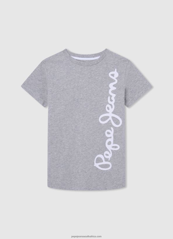 Grey Marl Vertical Logo Cotton T-Shirt Pepe Jeans L20F2F1650 Boy - Image 1