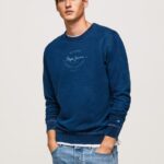 Indigo Rounded Collar Cotton Jumper Pepe Jeans L20F2F868 Men