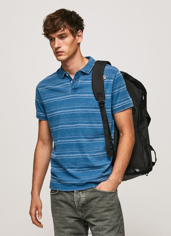 indigo_striped_printed_cotton_polo_shirt_pepe_jeans_l20f2f1083_men.jpg Indigo Striped Printed Cotton Polo Shirt Pepe Jeans L20F2F1083 Men - Image 1