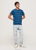 Indigo Striped Printed Cotton T-Shirt Pepe Jeans L20F2F966 Men - Image 2
