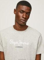 Light Grey Marl Printed Logo Cotton T-Shirt Pepe Jeans L20F2F918 Men