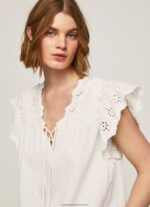 Mousse Cotton Blouse With Openwork Details Pepe Jeans L20F2F342 Women