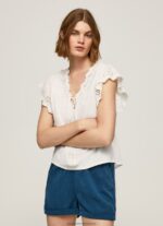 Mousse Cotton Blouse With Openwork Details Pepe Jeans L20F2F342 Women - Image 3