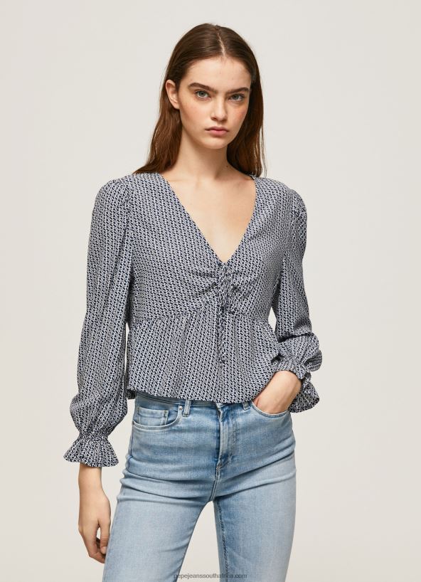multi_all_over_logo_printed_blouse_pepe_jeans_l20f2f364_women.jpg Multi All Over Logo Printed Blouse Pepe Jeans L20F2F364 Women - Image 1