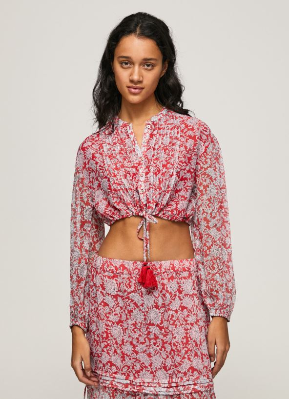 multi_floral_print_cropped_fit_blouse_pepe_jeans_l20f2f363_women.jpg Multi Floral Print Cropped Fit Blouse Pepe Jeans L20F2F363 Women - Image 1