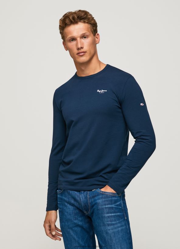 navy_long_sleeved_cotton_t_shirt_pepe_jeans_l20f2f1009_men.jpg Navy Long-Sleeved Cotton T-Shirt Pepe Jeans L20F2F1009 Men - Image 1