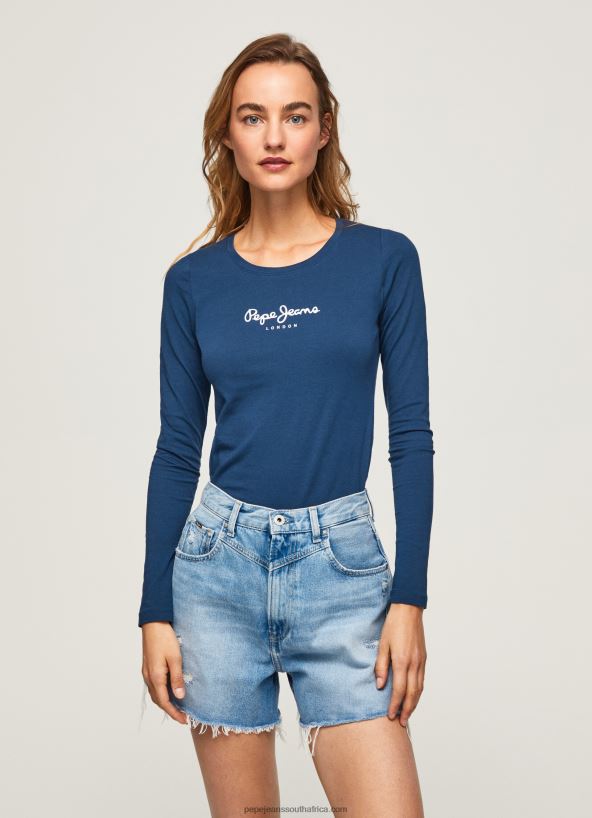 navy_long_sleeved_cotton_t_shirt_pepe_jeans_l20f2f472_women.jpg Navy Long-Sleeved Cotton T-Shirt Pepe Jeans L20F2F472 Women - Image 1