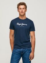 Navy Printed Logo Cotton T-Shirt Pepe Jeans L20F2F999 Men