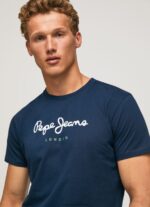 Navy Printed Logo Cotton T-Shirt Pepe Jeans L20F2F999 Men - Image 3