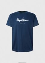 Navy Printed Logo Cotton T-Shirt Pepe Jeans L20F2F999 Men - Image 5