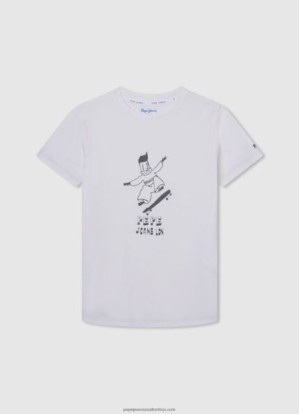 Off White Graphic Print T-Shirt Pepe Jeans L20F2F1653 Boy
