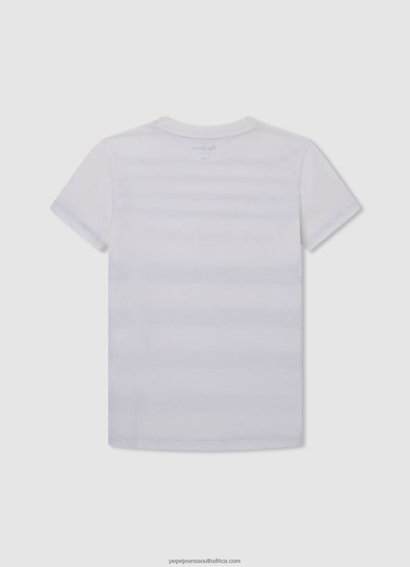 Off White Striped Print Cotton T-Shirt Pepe Jeans L20F2F1645 Boy - Image 2
