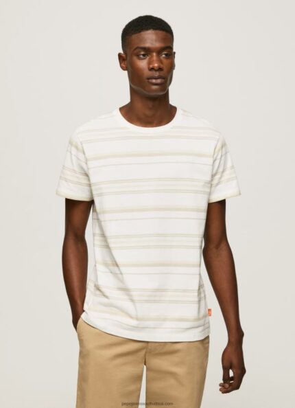 Off White Striped Print T-Shirt Pepe Jeans L20F2F994 Men
