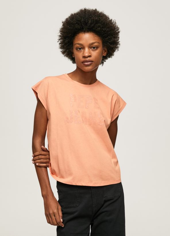 peach_logo_print_t_shirt_pepe_jeans_l20f2f434_women.jpg Peach Logo Print T-Shirt Pepe Jeans L20F2F434 Women - Image 1