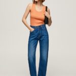 Peach Ribbed Armhole-Sleeved T-Shirt Pepe Jeans L20F2F398 Women