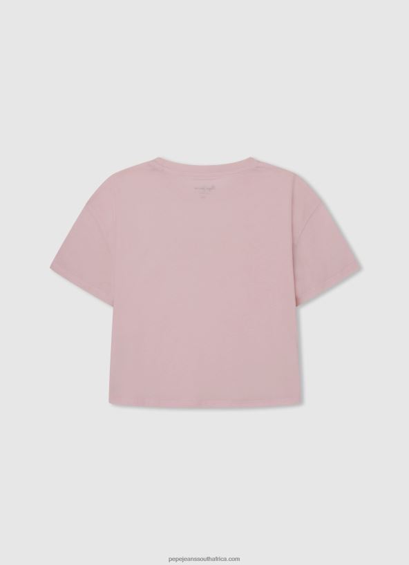 Soft Pink Cotton Off-Shoulder T-Shirt Pepe Jeans L20F2F1441 Girl - Image 2