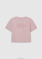 Soft Pink Cotton Off-Shoulder T-Shirt Pepe Jeans L20F2F1441 Girl
