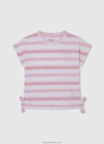 Soft Pink Faded Stripes Cotton T-Shirt Pepe Jeans L20F2F1462 Girl