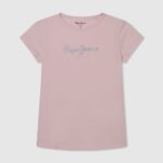 Soft Pink Glitter Logo T-Shirt Pepe Jeans L20F2F1464 Girl