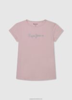 Soft Pink Glitter Logo T-Shirt Pepe Jeans L20F2F1464 Girl