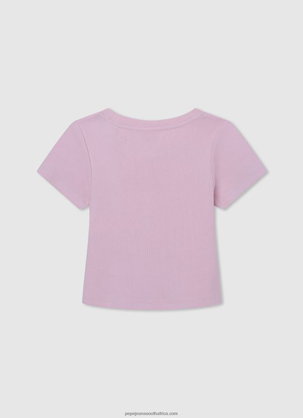 Soft Pink Ribbed Shirt With Embroidered Logo Pepe Jeans L20F2F1460 Girl - Image 2