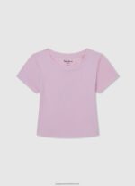 Soft Pink Ribbed Shirt With Embroidered Logo Pepe Jeans L20F2F1460 Girl