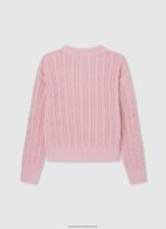Soft Pink Rounded Collar Braided Jersey Pepe Jeans L20F2F1407 Girl - Image 2