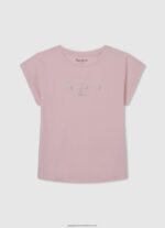 Soft Pink Strass Logo Cotton T-Shirt Pepe Jeans L20F2F1431 Girl