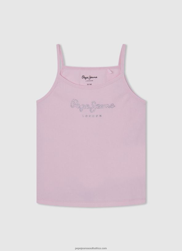 Soft Pink Strass Logo Cotton T-Shirt Pepe Jeans L20F2F1431 Girl - Image 3