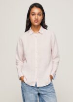 Soft Pink Striped Print Regular Fit Shirt Pepe Jeans L20F2F332 Women