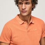 Squash Orange Embroidered Logo Pique Polo Shirt Pepe Jeans L20F2F1095 Men